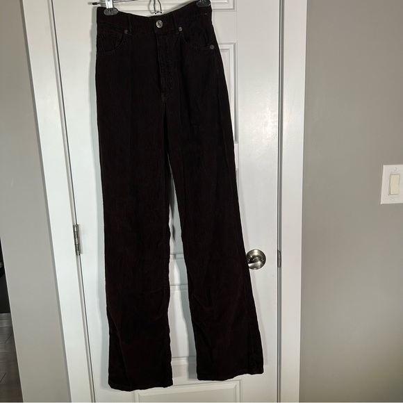 ZARA HIGH RISE WIDE LEG CORDUROY PANT IN BROWN SIZE 2 - Picture 2 of 11
